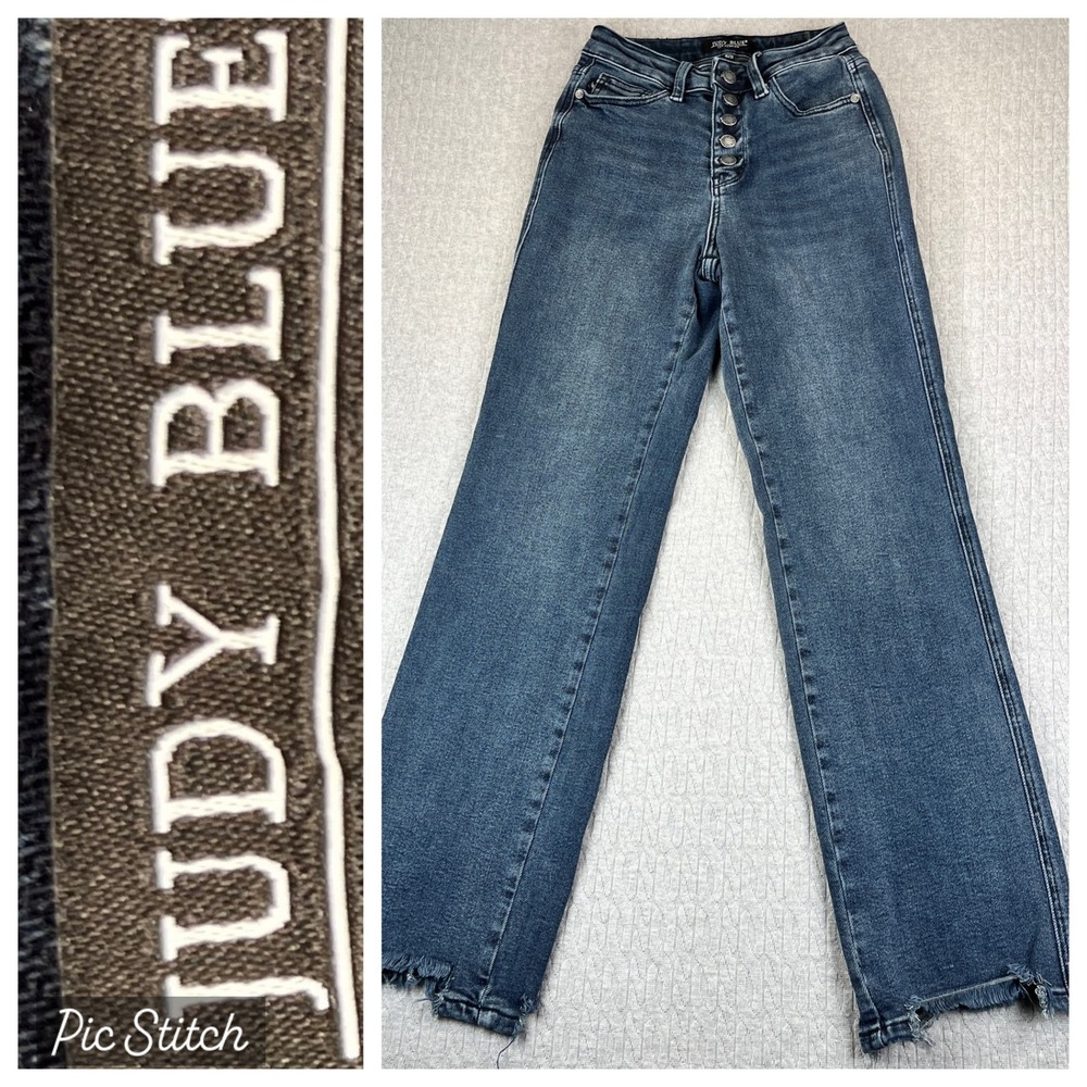 Judy Blue Jeans Women 1/25(22X31) Button Fly High Rise Straight Leg Frayed Hem